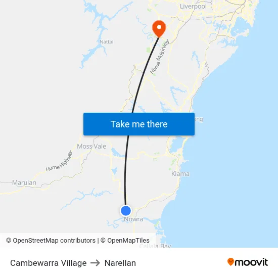 Cambewarra Village to Narellan map