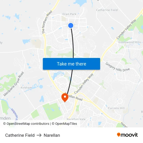 Catherine Field to Narellan map
