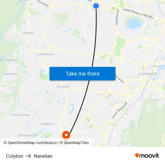 Colyton to Narellan map