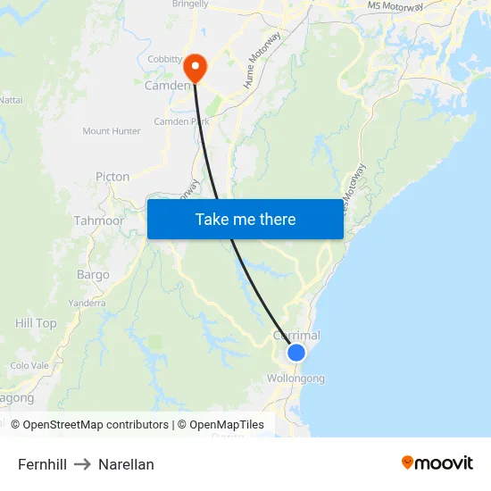Fernhill to Narellan map