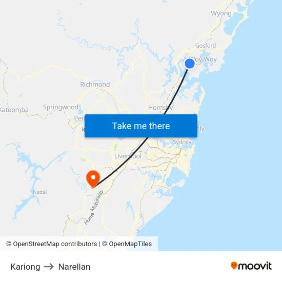 Kariong to Narellan map