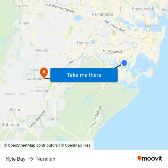 Kyle Bay to Narellan map