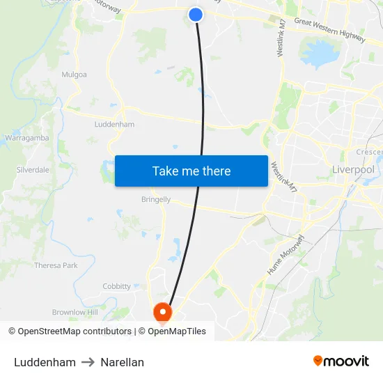Luddenham to Narellan map