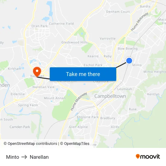 Minto to Narellan map