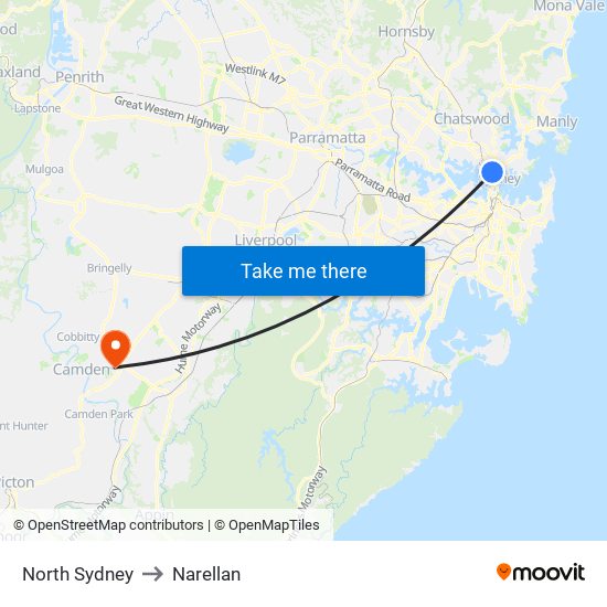 North Sydney to Narellan map