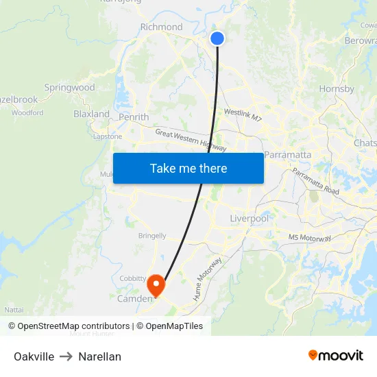 Oakville to Narellan map