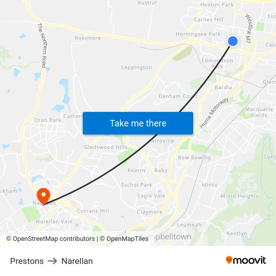 Prestons to Narellan map