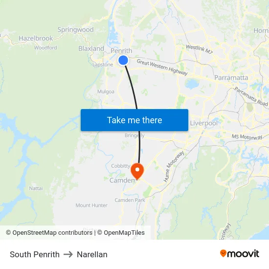 South Penrith to Narellan map