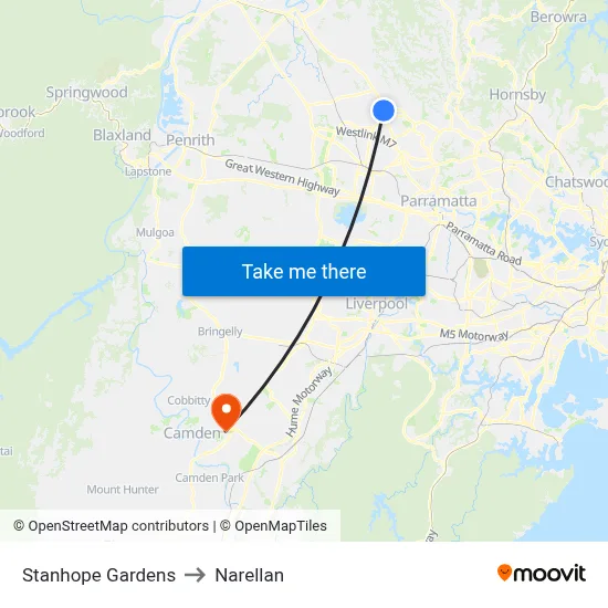 Stanhope Gardens to Narellan map