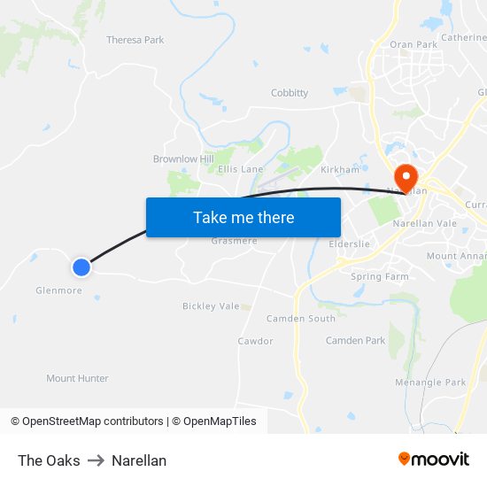 The Oaks to Narellan map