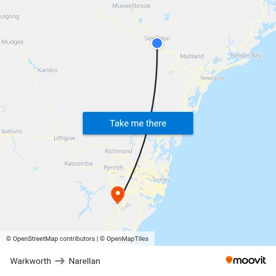 Warkworth to Narellan map