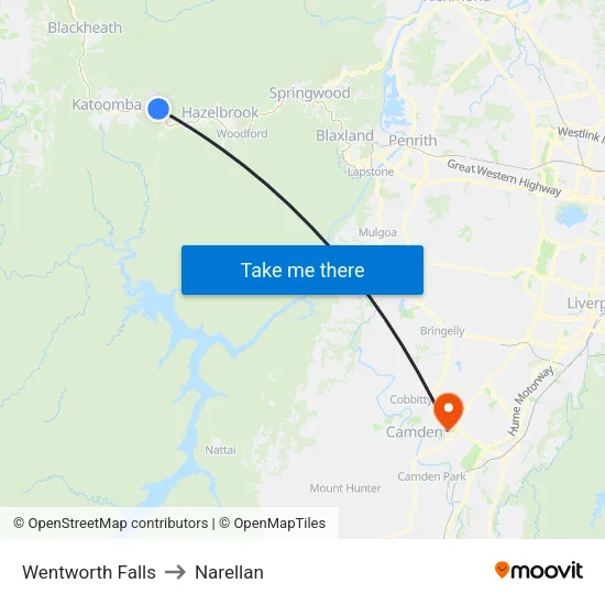 Wentworth Falls to Narellan map