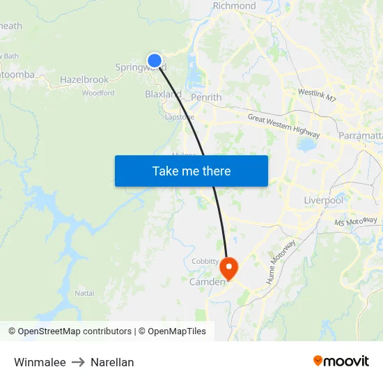Winmalee to Narellan map