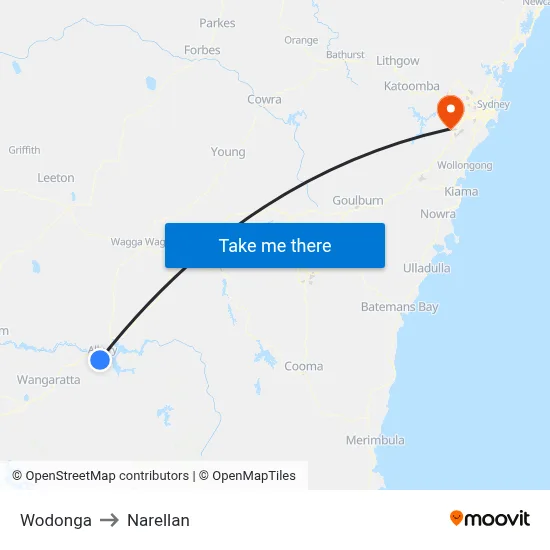 Wodonga to Narellan map