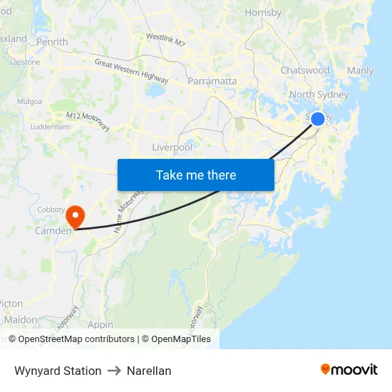 Wynyard Station to Narellan map