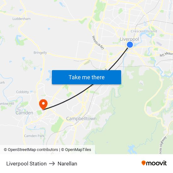 Liverpool Station to Narellan map