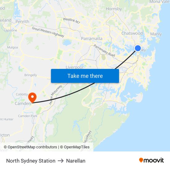 North Sydney Station to Narellan map