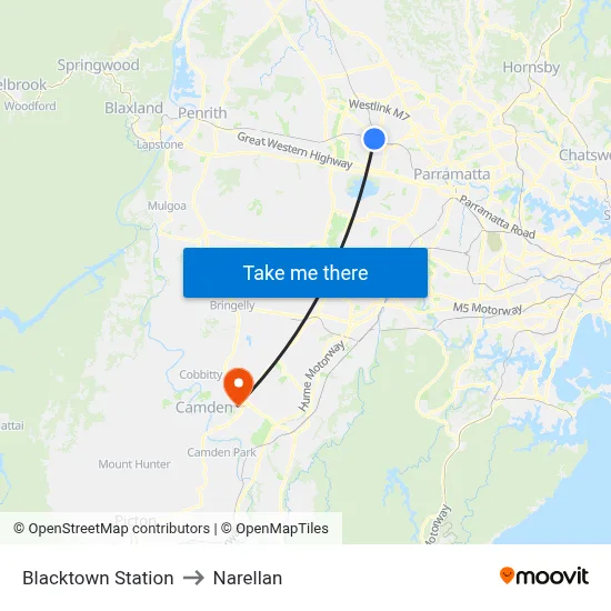 Blacktown Station to Narellan map