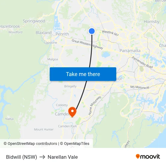 Bidwill (NSW) to Narellan Vale map