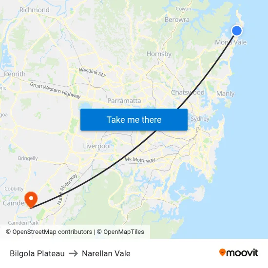Bilgola Plateau to Narellan Vale map
