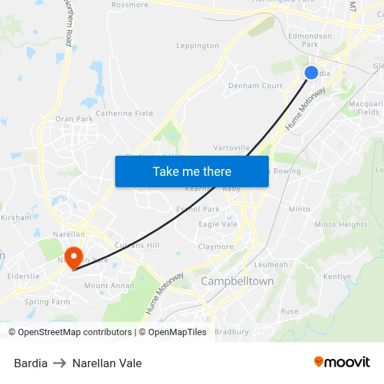 Bardia to Narellan Vale map