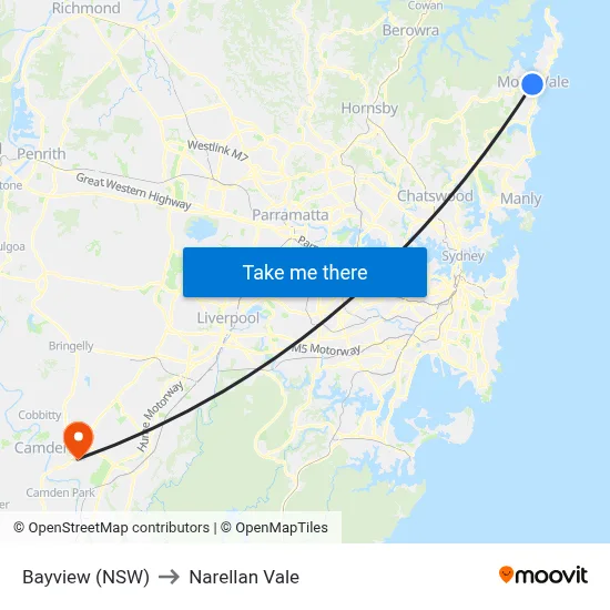 Bayview (NSW) to Narellan Vale map