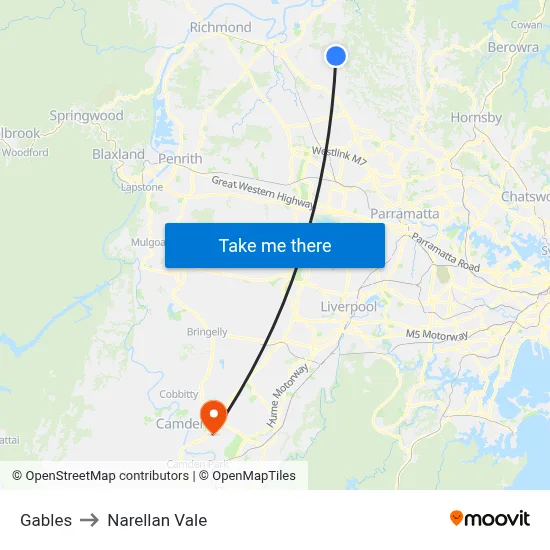 Gables to Narellan Vale map