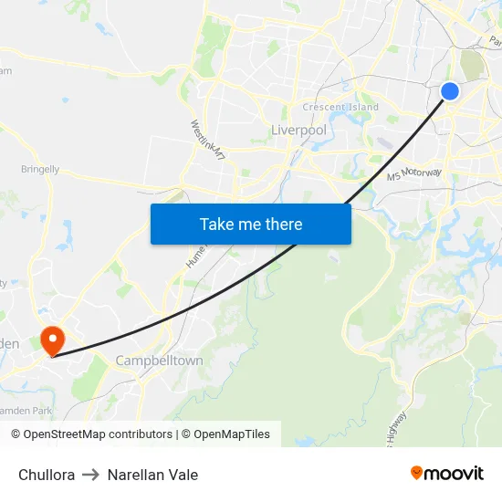 Chullora to Narellan Vale map