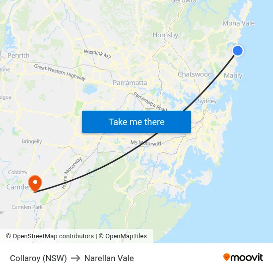 Collaroy (NSW) to Narellan Vale map