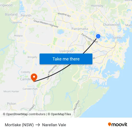 Mortlake (NSW) to Narellan Vale map
