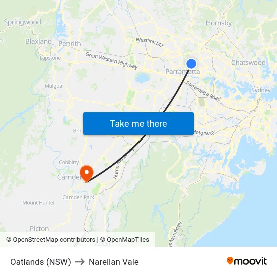Oatlands (NSW) to Narellan Vale map