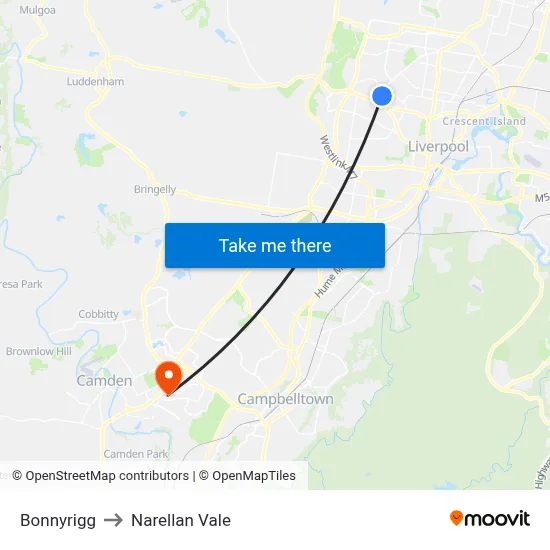 Bonnyrigg to Narellan Vale map