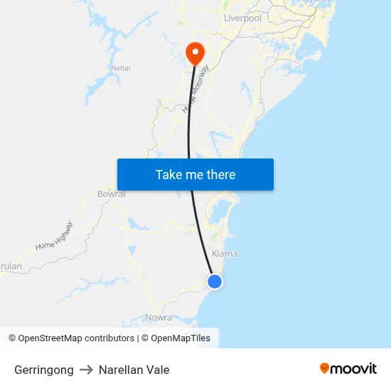Gerringong to Narellan Vale map