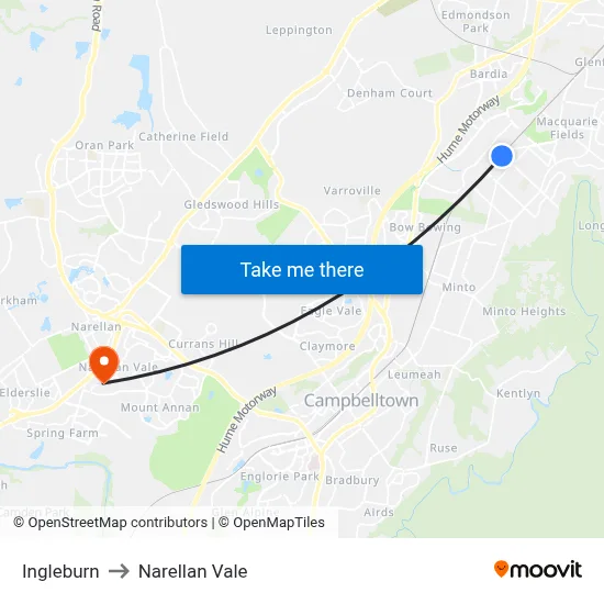 Ingleburn to Narellan Vale map