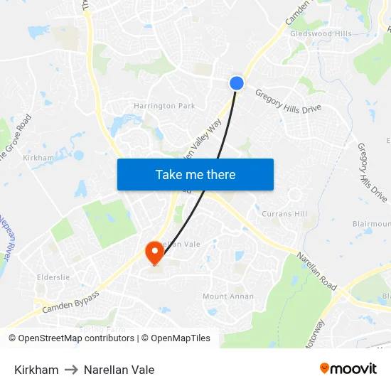 Kirkham to Narellan Vale map
