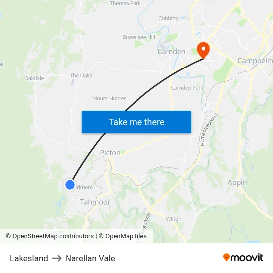 Lakesland to Narellan Vale map