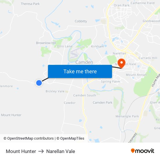 Mount Hunter to Narellan Vale map