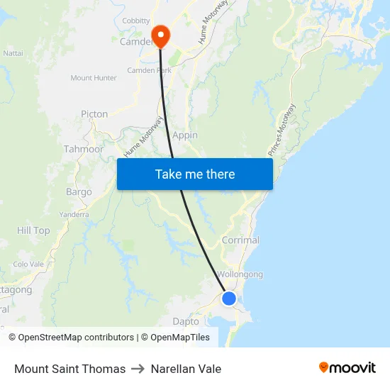 Mount Saint Thomas to Narellan Vale map