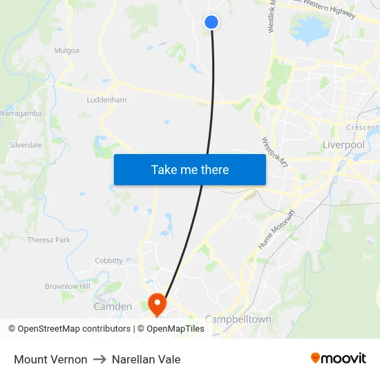 Mount Vernon to Narellan Vale map