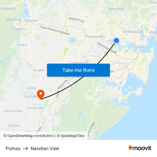 Putney to Narellan Vale map