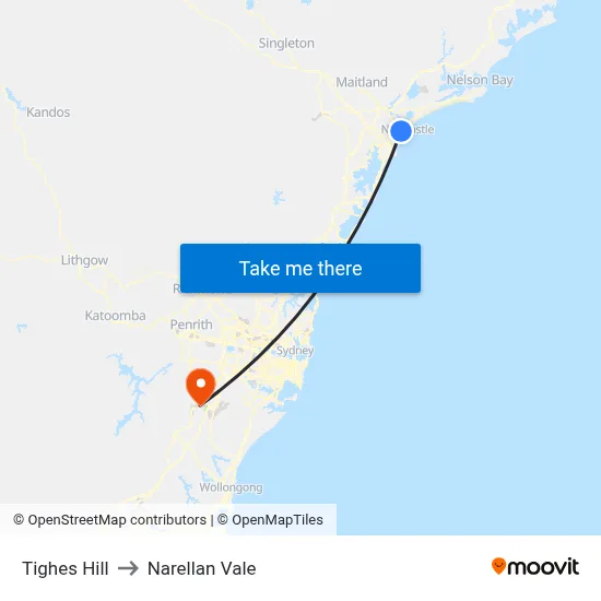 Tighes Hill to Narellan Vale map