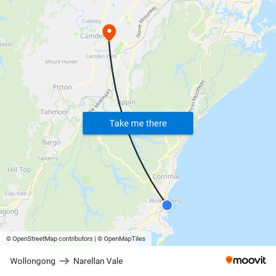 Wollongong to Narellan Vale map