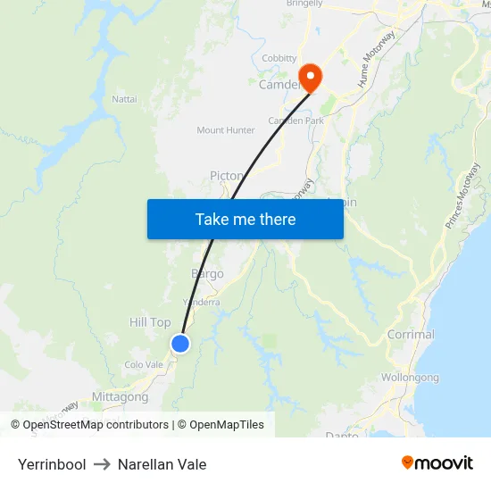 Yerrinbool to Narellan Vale map