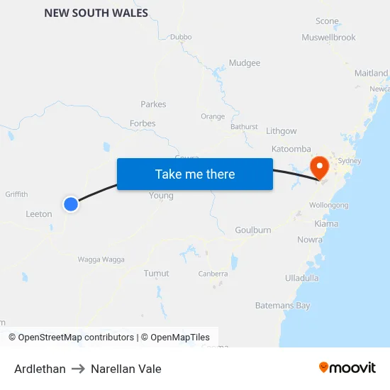 Ardlethan to Narellan Vale map