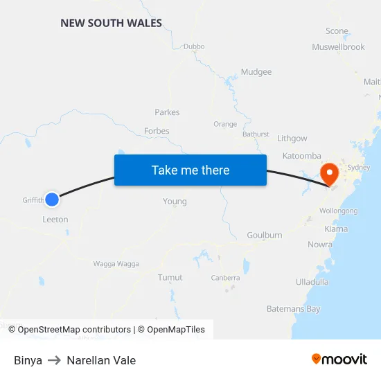 Binya to Narellan Vale map