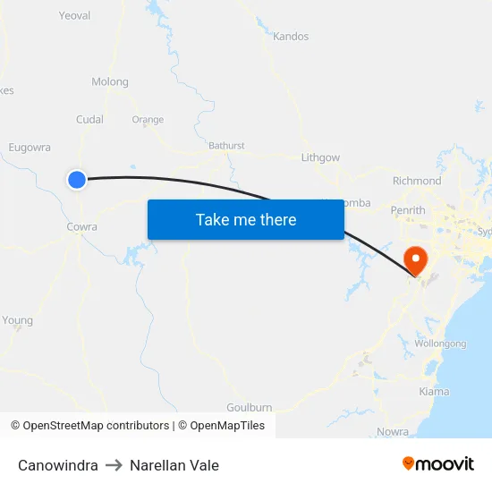 Canowindra to Narellan Vale map