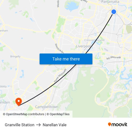 Granville Station to Narellan Vale map