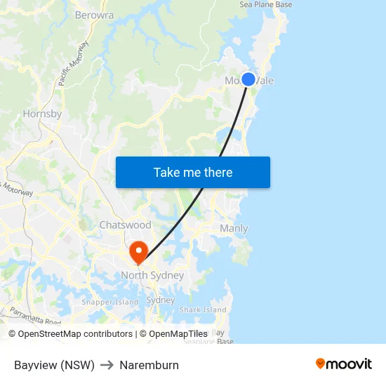 Bayview (NSW) to Naremburn map