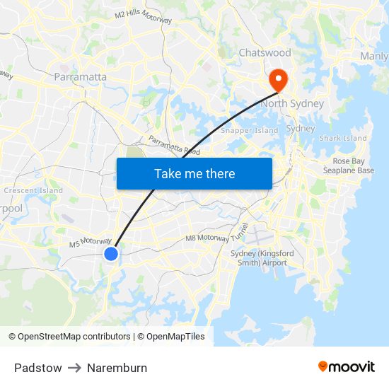 Padstow to Naremburn map