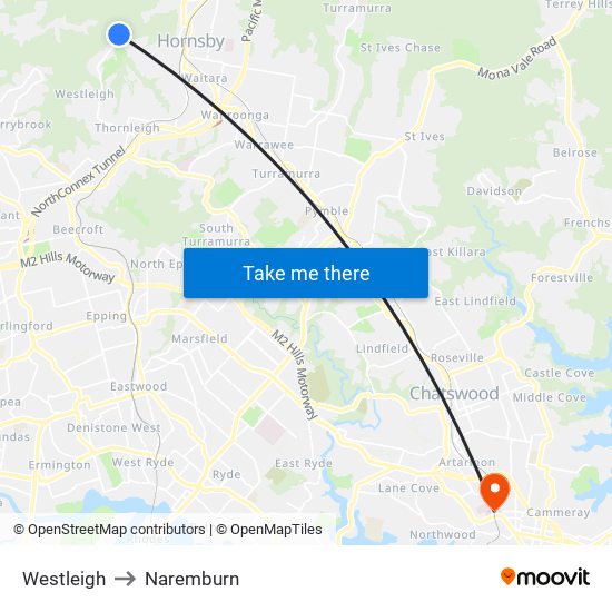 Westleigh to Naremburn map